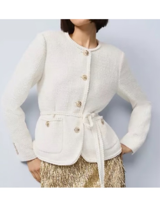 Ann Taylor Jackets & Blazers - Ann Taylor Cream Bouclé Belted Blazer with Gold Buttons